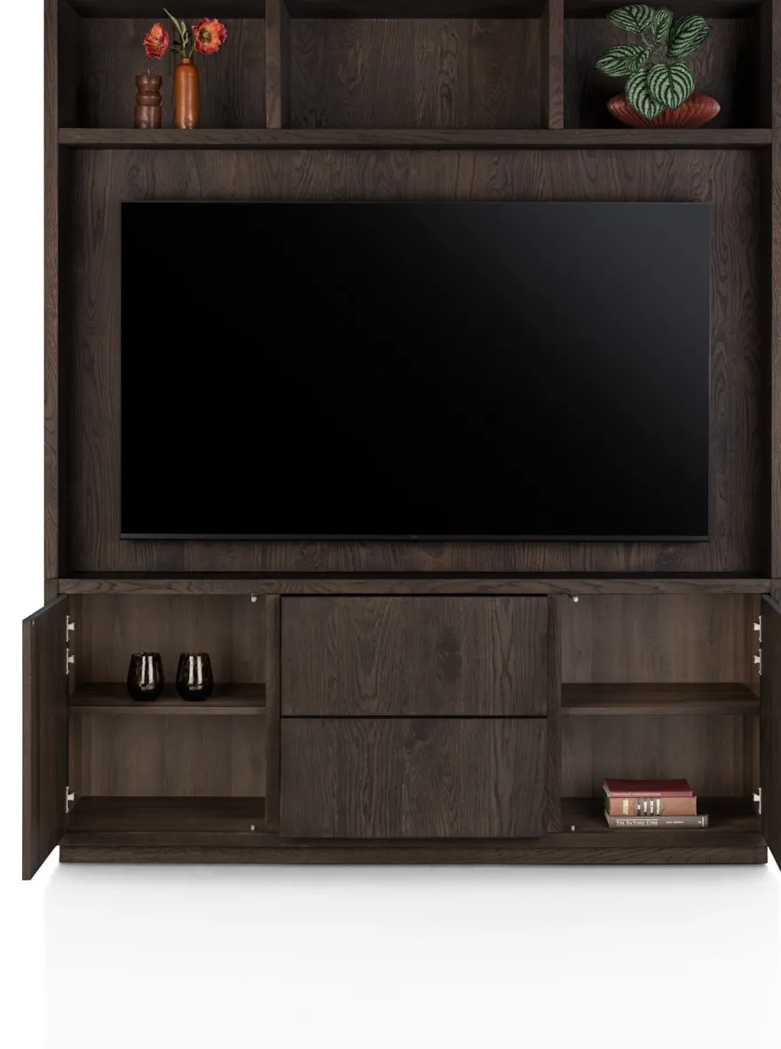 Gijon, tv-kast met opzet 180 cm - 2-deuren + 2-laden + 3-niches met plint