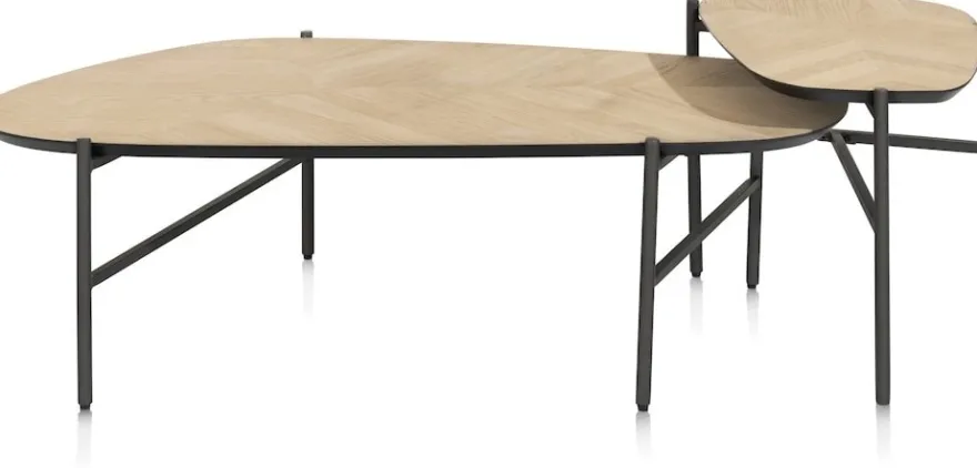 Hendrik, set van 2 salontafels 63 x 120 cm / 62 x 44 cm - fishbone - natural