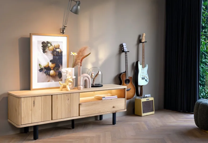 Homestead, lowboard 210 cm - 2-deuren + 1-lade + 1-niche (+ LED)
