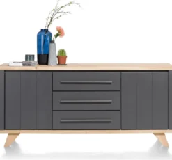 Jardin, dressoir 190 cm - 2-deuren + 3-laden - Antraciet