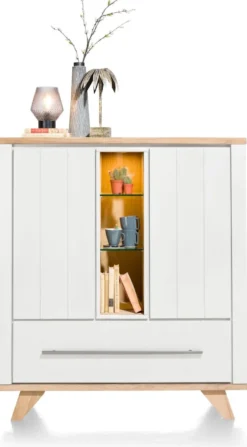 Jardin, highboard 125 cm 2-deuren + 1-lade (+ 2 binnenin) + 3-niches (+ LED) - Antraciet