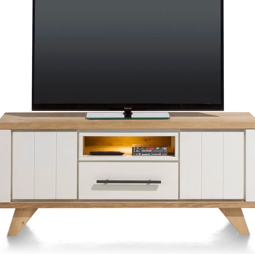 Jardin, lowboard 140 cm - 1-lade + 1-niche + 2-kleppen (+ LED) - Antraciet