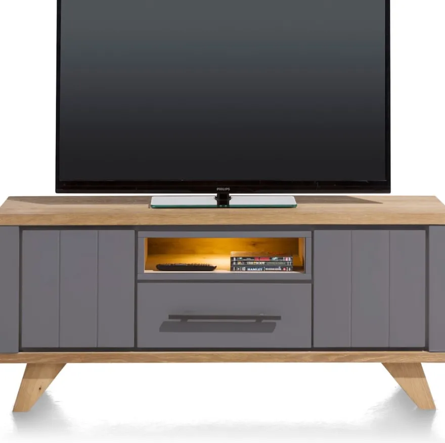 Jardin, lowboard 140 cm - 1-lade + 1-niche + 2-kleppen (+ LED) - Antraciet