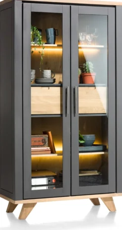 Jardin, vitrine 110 cm - 2-glasdeuren + 2-laden (binnenin) (+ LED) - Antraciet