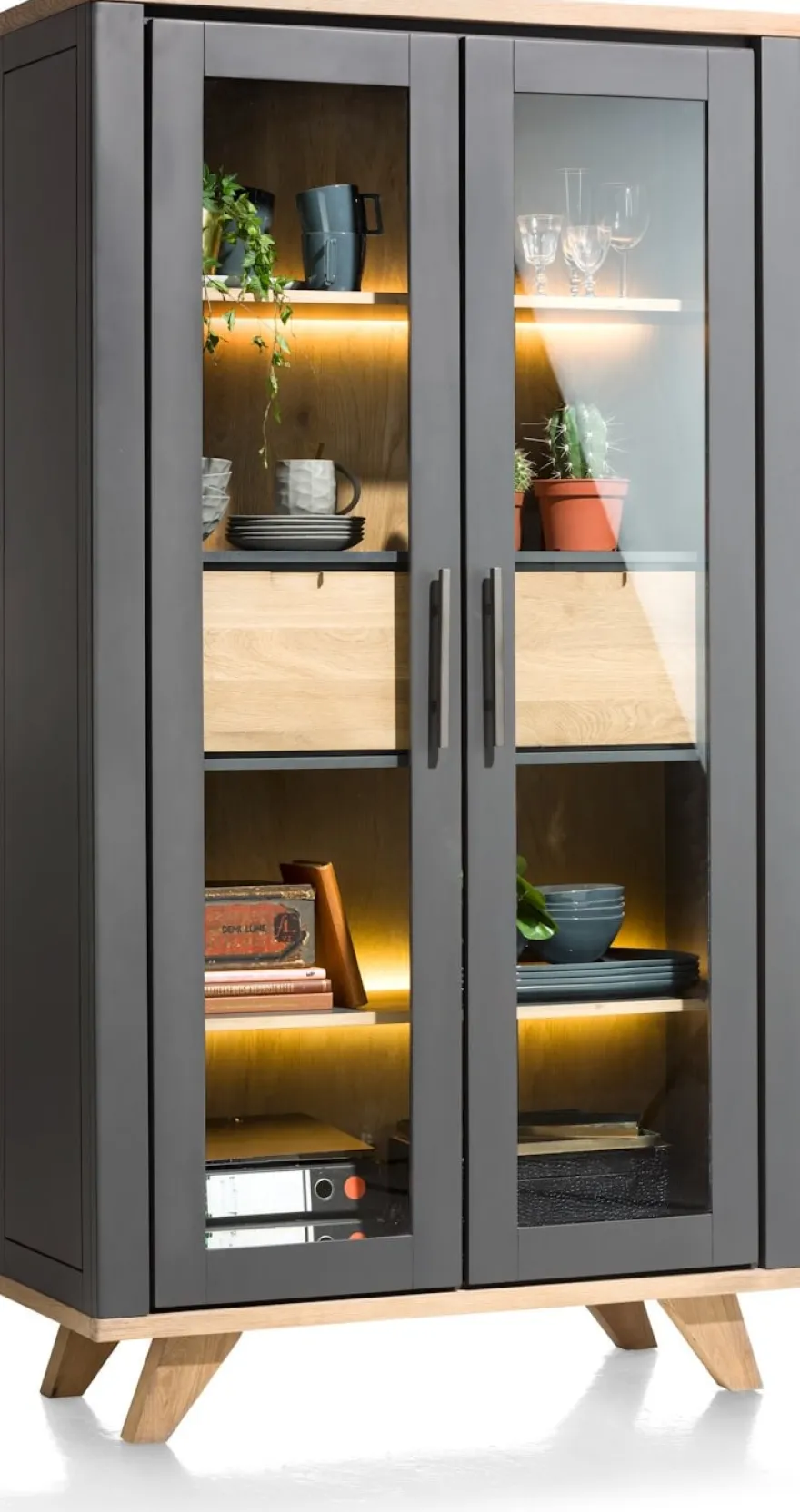 Jardin, vitrine 110 cm - 2-glasdeuren + 2-laden (binnenin) (+ LED) - Antraciet