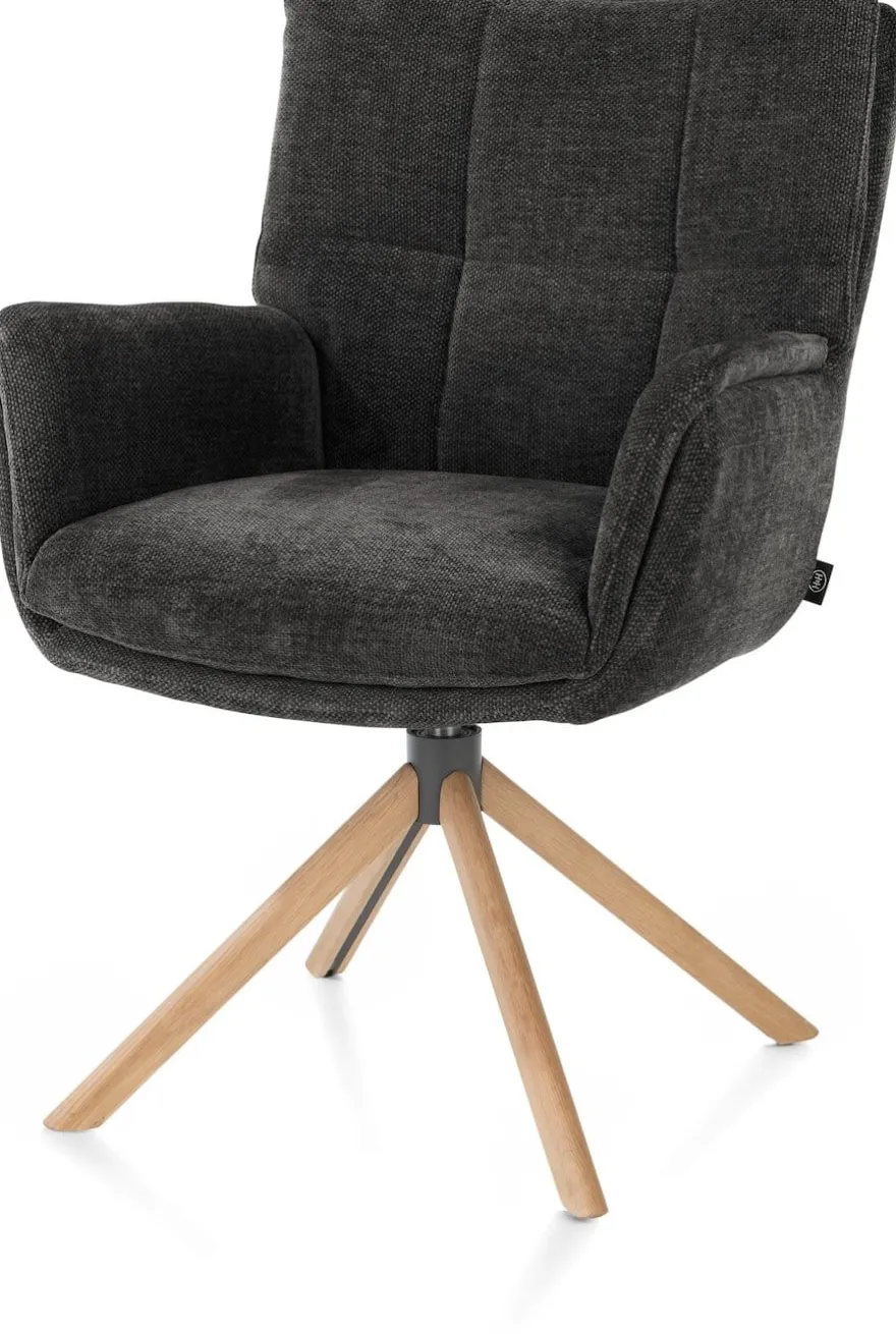 Juna, armstoel - eiken frame met relaxsysteem - draaibaar - stof Livigno - Antraciet
