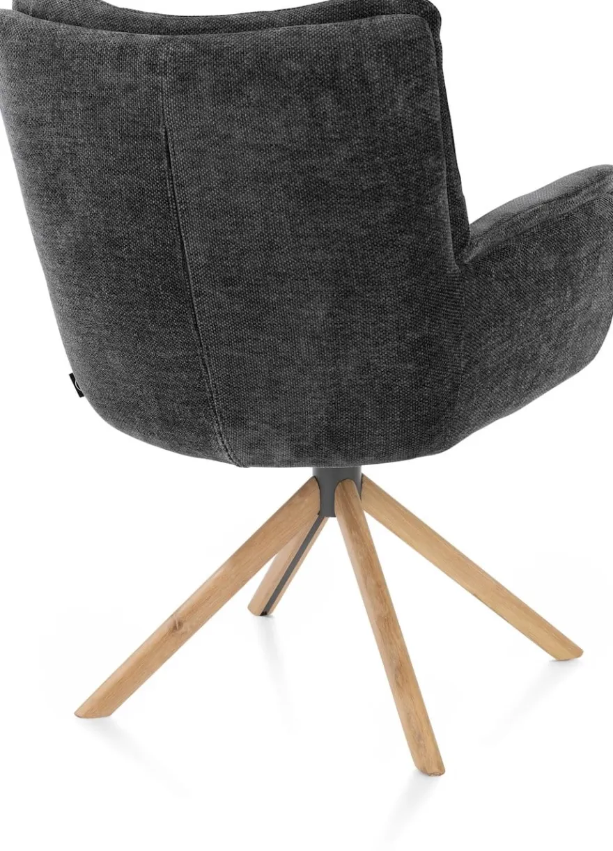 Juna, armstoel - eiken frame met relaxsysteem - draaibaar - stof Livigno - Antraciet