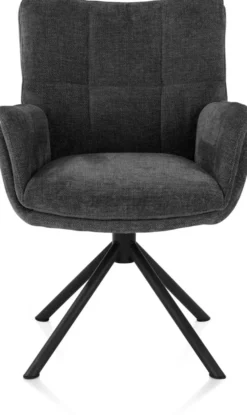 Juna, armstoel - zwart frame met relaxsysteem - draaibaar - stof Livigno - Antraciet