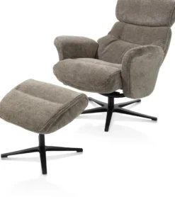 Lazaro, relaxfauteuil met poef - stof Livigno - bruin