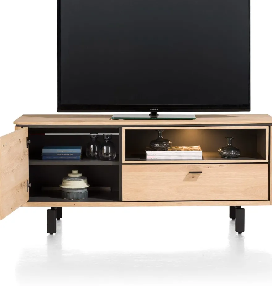 Livada, lowboard 140 cm - 1-deur + 1-klep + 1-niche - Natural