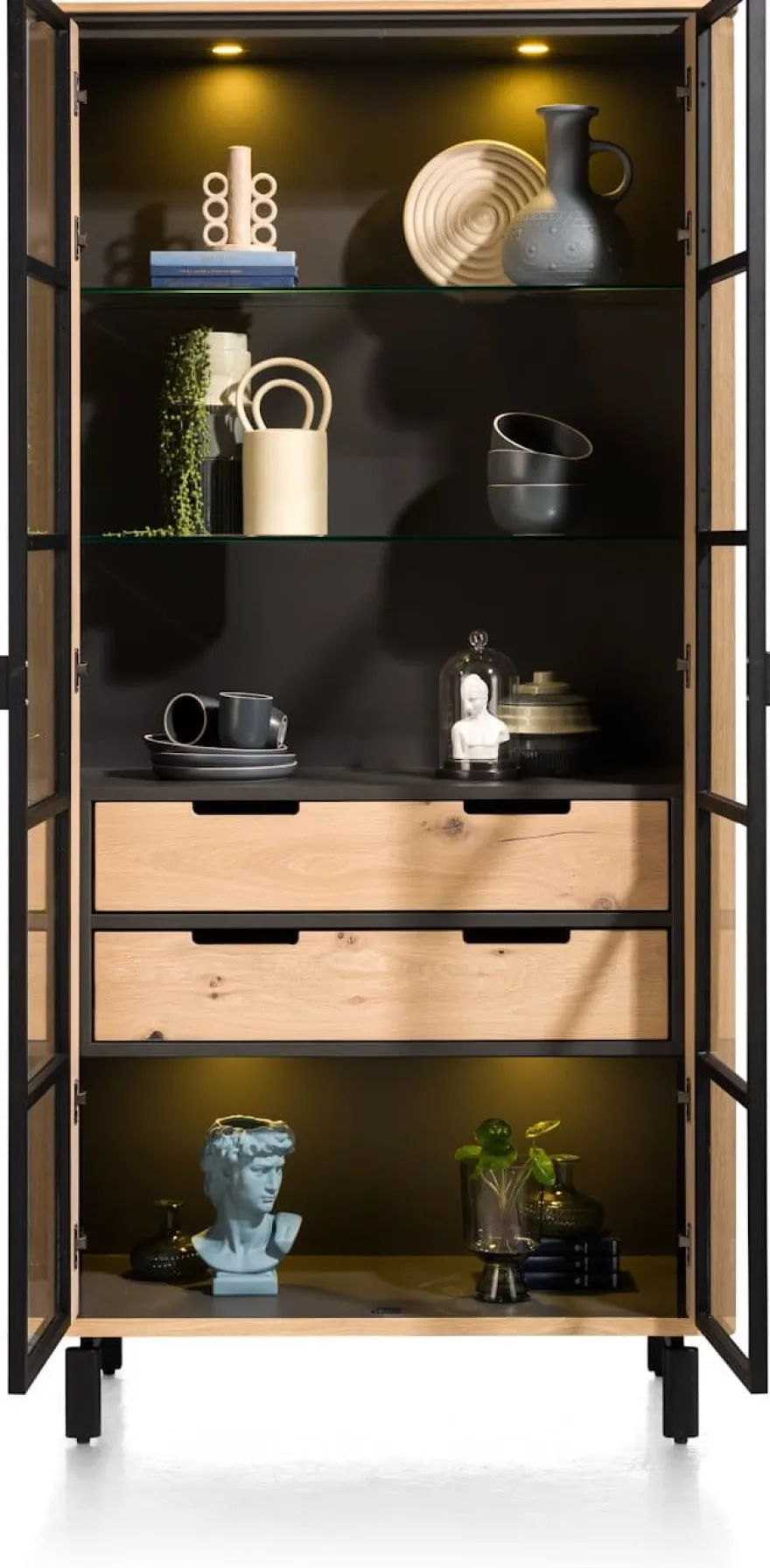 Livada, vitrine 100 cm - 2-glasdeuren + 2-laden - Natural
