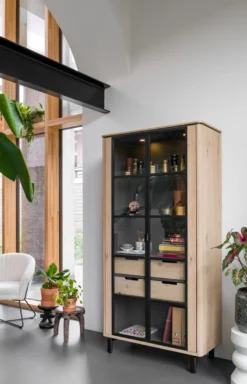 Livada, vitrine 100 cm - 2-glasdeuren + 2-laden - Natural
