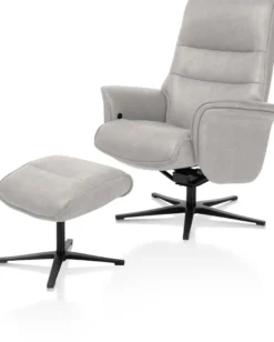 Lotis, relaxfauteuil met poef - stof Pala - Lichtgrijs