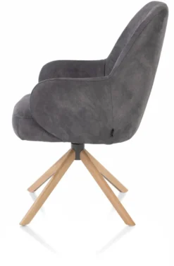 Melle, armstoel eiken frame met relaxsysteem - draaibaar - stof Calabria - Antraciet