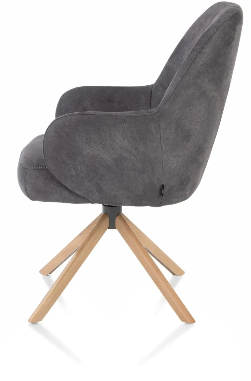 Melle, armstoel eiken frame met relaxsysteem - draaibaar - stof Calabria - Antraciet