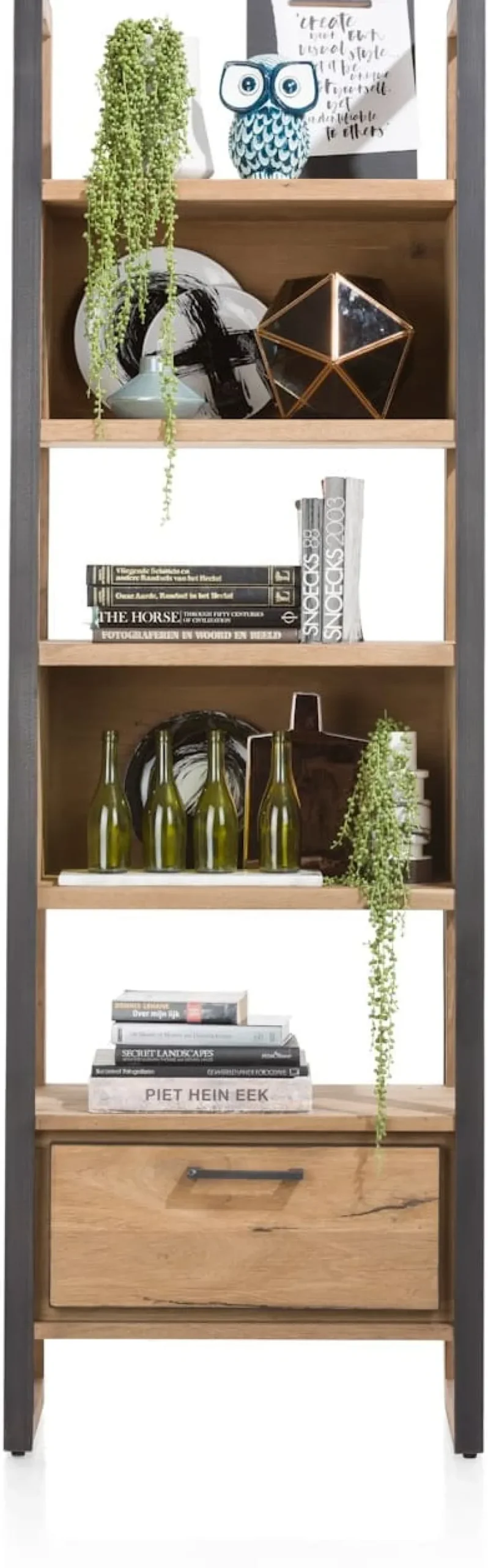 Metalo, boekenkast 65 cm - 1-lade + 5-niches
