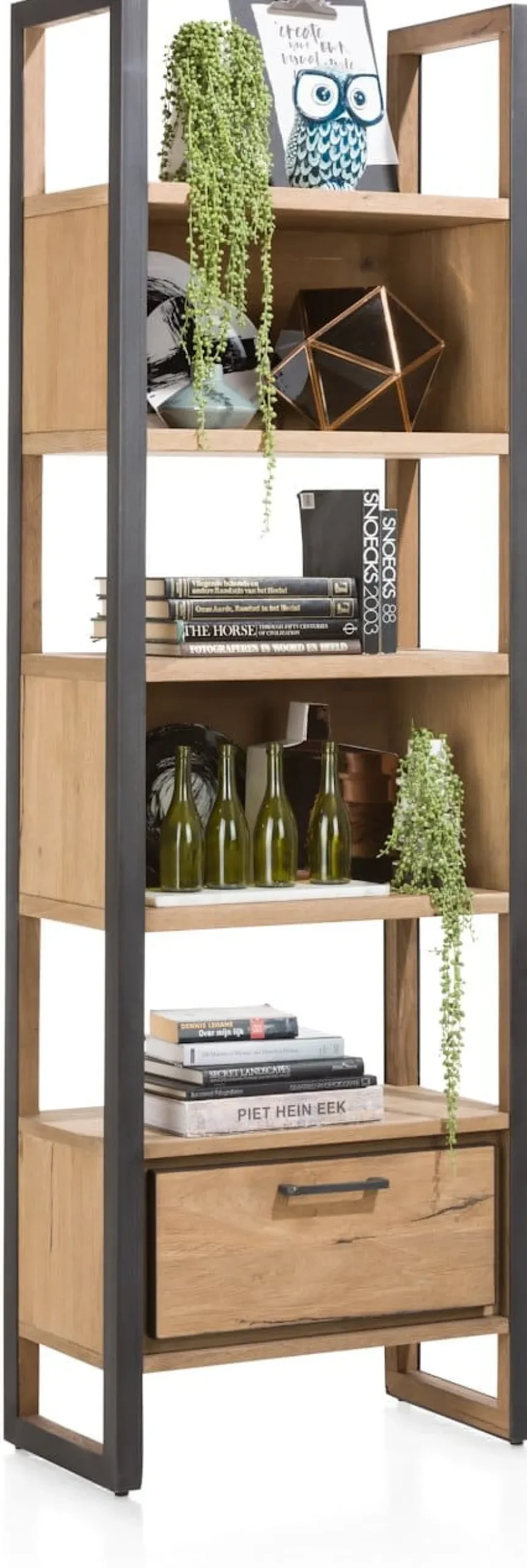 Metalo, boekenkast 65 cm - 1-lade + 5-niches