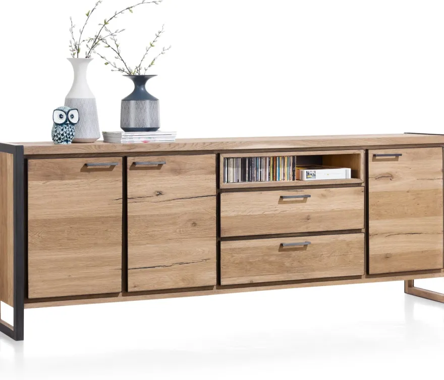 Metalo, dressoir 240 cm - 3-deuren + 2-laden + 1-niche (+ LED)