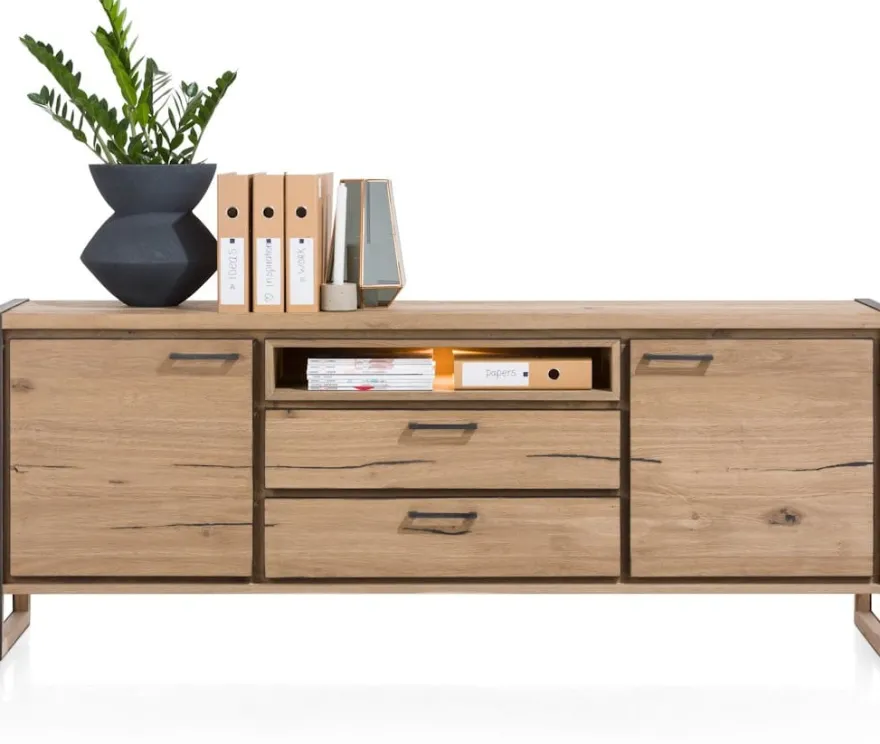Metalo, dressoir 210 cm - 2-deuren + 2-laden + 1-niche (+ LED)