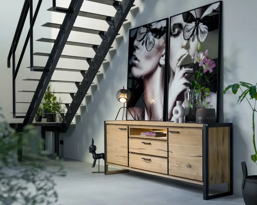 Metalo, dressoir 210 cm - 2-deuren + 2-laden + 1-niche (+ LED)