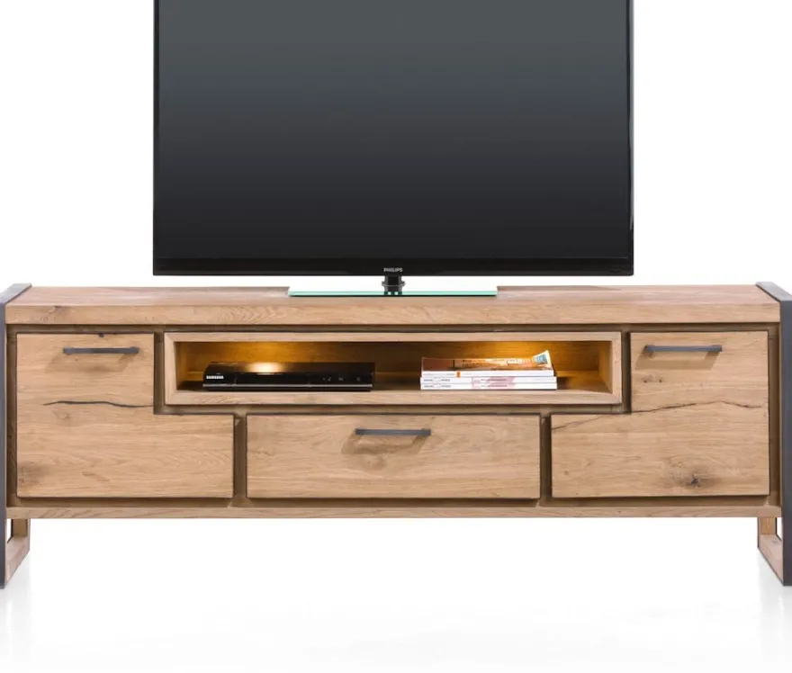 Metalo, lowboard 170 cm - 2-deuren + 1-lade + 1-niche (+ LED)