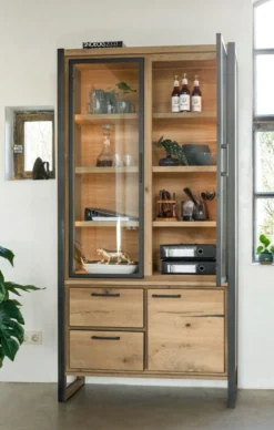 Metalo, vitrine 2-glasdeuren + 1-deur + 2-laden (+ LED)
