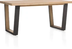 Metalox, eetkamertafel 170 x 100 cm - met rand boomschors + V-vorm metalen / houten poot