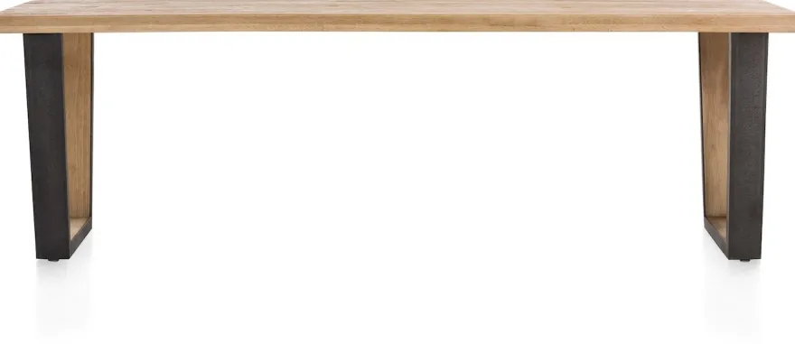 Metalox, eetkamertafel 270 x 100 cm - met rand boomschors + V-vorm metalen / houten poot