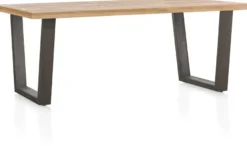 Metalox, eetkamertafel 250 x 100 cm - met rand boomschors + V-vorm metalen poot