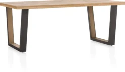 Metalox, eetkamertafel 250 x 100 cm - met rand boomschors + V-vorm metalen / houten poot