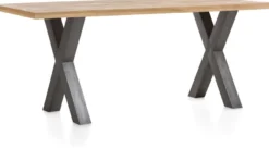 Metalox, eetkamertafel 230 x 100 cm - met rand boomschors + X-vorm metalen poot