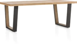 Metalox, eetkamertafel 230 x 100 cm - met rand boomschors + V-vorm metalen / houten poot