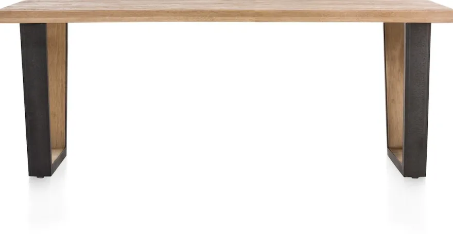Metalox, eetkamertafel 230 x 100 cm - met rand boomschors + V-vorm metalen / houten poot