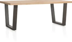 Metalox, eetkamertafel 200 x 100 cm - met rand boomschors + V-vorm metalen poot