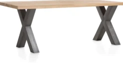 Metalox, eetkamertafel 200 x 100 cm - zonder rand boomschors + X-vorm metalen poot
