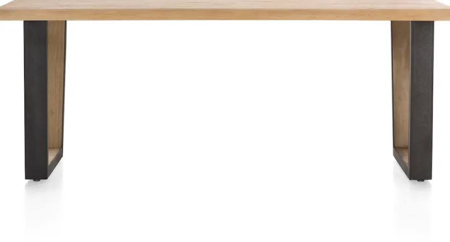 Metalox, eetkamertafel 200 x 100 cm - zonder rand boomschors + V-vorm metalen / houten poot