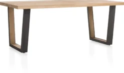 Metalox, eetkamertafel 200 x 100 cm - zonder rand boomschors + V-vorm metalen / houten poot