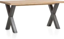 Metalox, eetkamertafel 170 x 100 cm - zonder rand boomschors + X-vorm metalen poot