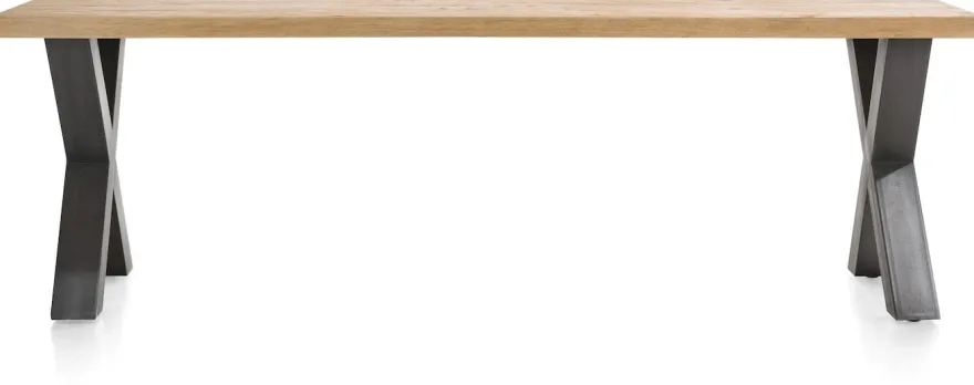 Metalox, eetkamertafel 270 x 100 cm - zonder rand boomschors + X-vorm metalen poot