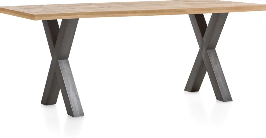 Metalox, eetkamertafel 270 x 100 cm - zonder rand boomschors + X-vorm metalen poot