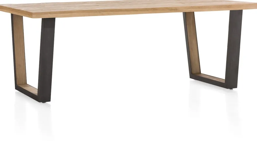 Metalox, eetkamertafel 270 x 100 cm - zonder rand boomschors + V-vorm metalen / houten poot