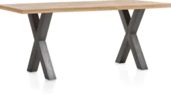 Metalox, eetkamertafel 250 x 100 cm - zonder rand boomschors + X-vorm metalen poot