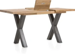 Metalox, uitschuif-bartafel 140 (+ 50) x 90 cm (hoogte: 92 cm) - zonder rand boomschors + X-vorm metalen poot