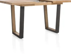 Metalox, uitschuif-bartafel 140 (+ 50) x 90 cm (hoogte: 92 cm) - zonder rand boomschors + V-vorm metalen / houten poot