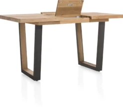 Metalox, uitschuif-bartafel 140 (+ 50) x 90 cm (hoogte: 92 cm) - zonder rand boomschors + V-vorm metalen / houten poot