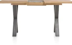 Metalox, uitschuif-bartafel 140 (+ 50) x 90 cm (hoogte: 92 cm) - met rand boomschors + X-vorm metalen poot