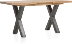 Metalox, uitschuif-bartafel 140 (+ 50) x 90 cm (hoogte: 92 cm) - met rand boomschors + X-vorm metalen poot