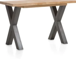 Metalox, uitschuif-bartafel 140 (+ 50) x 90 cm (hoogte: 92 cm) - met rand boomschors + X-vorm metalen poot
