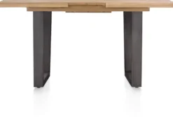 Metalox, uitschuif-bartafel 140 (+ 50) x 90 cm (hoogte: 92 cm) - met rand boomschors + V-vorm metalen poot