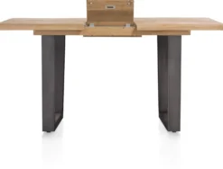 Metalox, uitschuif-bartafel 140 (+ 50) x 90 cm (hoogte: 92 cm) - met rand boomschors + V-vorm metalen poot